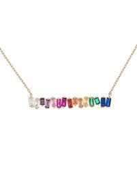 Rainbow Baguette Bar Necklace Layering Necklace Horizontal Cz Bar Necklace Trendy Necklace Fashion Necklace Rainbow Jewelry Trendy Necklaces Bar Necklace