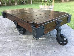 For Sale We Offer Completely Refinished Lineberry Factory Cart Coffee Tables These Tables Date B Cart Coffee Table Factory Cart Rustic Industrial Coffee Table