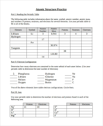 (see structure packet!) if no charge is given, assume that atom is neutral (equal protons and electrons). Free 7 Sample Atomic Structure Worksheet Templates In Ms Word Pdf