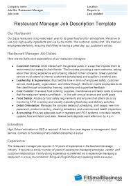 Restaurant Manager Job Description Free Template