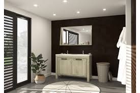 Très pratique et de généreuses proportions, il offre 4 grands tiroirs pour ranger serviettes, produits de. Meuble De Salle De Bain En Bois D Acacia De 120 Cm Avec Double Vasque Et Miroir Hellin