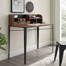 Manor park industrial laptop desk with hutch. Welwick Designs Industrial Secretary Writing And Computer Desk With Hutch Dark Walnut The Home Depot Canada