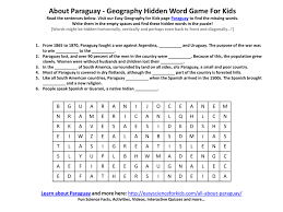 Play our hidden words for kids quiz games now! About Paraguay Geography Hidden Word Game For Kids