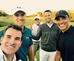 Barack Obama shooting some golf with Stephen Curry and Jordan Spieth.  Absolute squad goals.