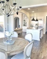 Love The Chandelier And Wonderful Table Perfect Farmhouse Kitchen Design Farmhouse Dining Farmhouse Dining Room