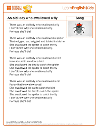 There was an old lady who swallowed a fly is a fun english nursery rhyme featuring lots of animals, and a silly old lady who eats many animals including a sp. Songs An Old Lady Who Swallowed A Fly Lyrics Final 2012 06 05 Pdf