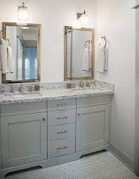 Lowe's® has your next project covered. Gray Bathroom With Gray Penny Tile Floor Transitional Bathroom
