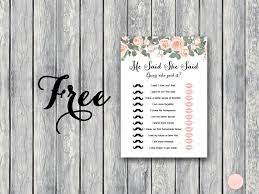 Free Elegant Floral He Said She Said Game Bride Bows Free Bridal Shower Printables Wedding Invitations Wedding Shower Games