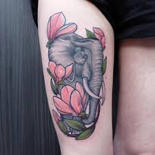 Lines Healed Color Fresh Thank You Elephant Magnolia Tusker Branches Blossom Color Tat Tattoo Ink Inked Sketch Magnolia Tattoo Tattoos Color