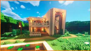 We are going to make a large minecraft house, all you need is a world in creative, or if you manage to get very much concrete white blocks. Wooden Modern House Minecraft