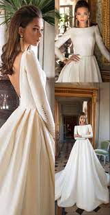 Vintage Long Sleeves Spring Wedding Dresses For Bride Country A Line Church Bridal Gowns Dressy Court Train Wedding Dress Wedding Dress Train Wedding Dresses