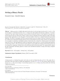 Information about symptoms, health and lifestyle habits will help determine the type of ar. Pdf Solving A Binary Puzzle