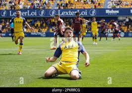 Alcorcon, Spain. 9th Apr, 2023. Adrian Dalmau (Alcorcon) Football/Soccer :  Daimau celebrate after his goal during Spanish "Primera RFEF" Group 1 match  between AD Alcorcon 1-0 Pontevedra CF at the Estadio Santo