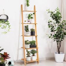 The natural look of the wood makes it the perfect match for any neutral color palette. Ebern Designs Altersberger 65 H X 17 W Solid Wood Ladder Bookcase Bamboo Bookshelf Ladder Bookshelf Ladder Shelf