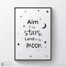 Aim For The Stars Land On The Moon Large Poster Quote Print Kids Room Decor Printed Wall Art Print Motivational Nurs Wall Art Prints Quote Prints Kids Room Art