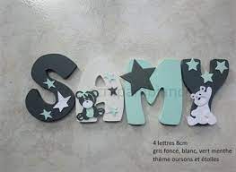 Fabriklettre c'est votre prénom en lettres découpées ou attachées pour décorer vos espaces. Lettre Prenom En Bois Decoration Chambre Bebe Plaque De Porte Lettres En Bois Personnalise Haut 8cm Theme Oursons Et Etoiles Un Grand Marche