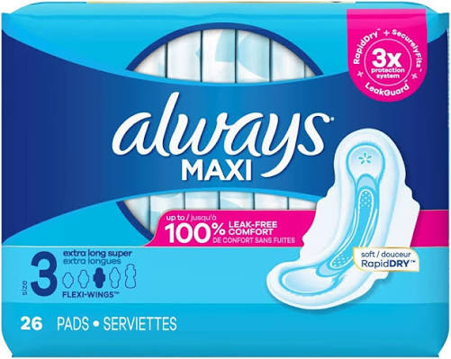 Amazon.com: Always Pads Maxi Extra-Long Size 3-26 Count Super (2 Pack) :  Health & Household
