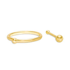020 Gauge Hoop And Nose Stud Three Piece Set In 14k Gold Banter Nose Stud Piercing Retainers Body Jewelry Piercing
