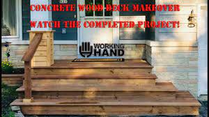 Measure and cut treated wood fir strips with a table saw, the same width as the concrete tread. Concrete Step Make Over With Wood Decking Youtube