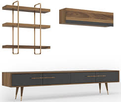 1 center cabinet with 2 doors and 2 adjustable shelves. Casa Padrino Luxury Living Room Tv Cabinet Set Brown Gray Brass 1 Tv Cabinet 1 Wall Cabinet 1 Wall Shelf Noble Living Room Furniture Set Luxury Furniture