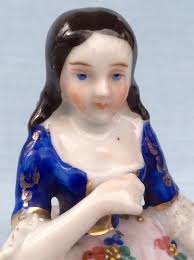 Antique Figural Porcelain Pocket Watch Holder Dresser Stand Staffordshire  Lady