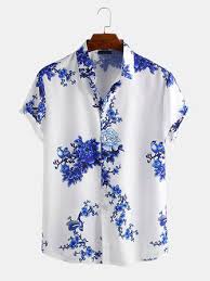 If you want to add florals to your outfit, try to stick with small patterns in muted colors. Men Porcelain Floral Print Short Sleeve Relaxed Shirts Sale Banggood Com
