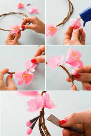 How To Make A Cherry Blossom Flower Crown Flower Crafts Paper Flowers Diy Cherry Blossom Flowers