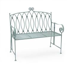 Charles Bentley Wrought Iron Bench Sage Green In 2020 Wrought Iron Bench Wrought Iron Garden Furniture Iron Bench