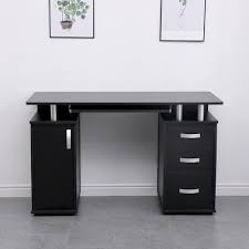 Industrial computer desk, writing study table with 2 drawers, notebook pc workstation, wood desktop black steel frame, for home, office. Saturn Black Computer Desk Pc Laptop Table Home Office Study Workstation Gaming Ebay