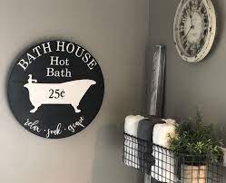 A rustic bathroom with modern amenities. Bathroom Sign Farmhouse Bathroom Bathroom Decor Shabby Chic Etsy Bathroom Signs Farmhouse Bathroom Shabby Chic Bathroom