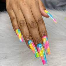 A Dab Of Blue All Acrylic Nailsofinstagram Atlnailtech Blacknailtech Nailsonfleek Atl Ga Tie Dye Nails Rainbow Nail Art Designs Rainbow Nails