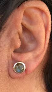 Classic Round Labradorite Stud Silver Earring- Smooth Simple Labradorite  Earring- Natural Iridescent Earring- Minimalist Stud Earring