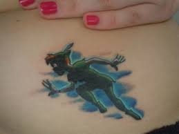 Peter Pan Silhouette Tattoo Love The Splash Of Color In It Tattoos Peter Pan Tattoo Silhouette Tattoos