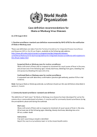 Marburg virus disease is a zoonotic infection that produces symptoms such as chills, headaches, fever, and muscle aches. Case Definition Recommendations For Ebola Or Marburg Virus Diseases