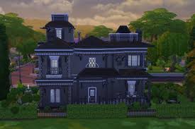 The fenced backyard has a nice wooden deck with easy access from all the levels of the house. The Addams Family House The Sims 4 Catalog