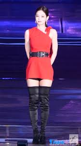 Asian Singer Onstage In Black Thigh Boots Stage Outfits Kpop Girls Black Thigh Boots