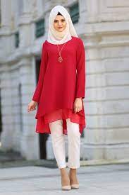 New Kenza New Kenza Sifon Detayli Kirmizi Tesettur Tunik 5054k Moda Stilleri Moda Tunik