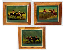 3 English Reverse Fox Hunt Horse Prints