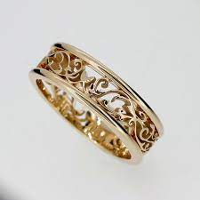 Wide Filigree Ring Made From Yellow Gold Men Wedding Ring Man Filigree Wedding Band Unique M Filigree Wedding Band Wide Wedding Rings Wedding Rings Vintage