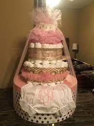 Ballet Pink Gold Diaper Cake Hat Box From Hobby Lobby Scrap Material Ribbon Tulle Baby Shower Diaper Cake Diaper Cakes Girl Princess Diaper Cakes