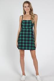Green Plaid Spaghetti Strap Dress Plaid Dress Outfit Beautiful Casual Dresses Dresses