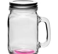 Clear / Pink Bottom Libbey Handle Mason Jar with Lid (16 Oz.)