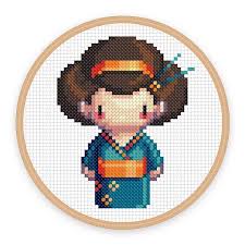 Geisha Girl Izumi A Pixel Art Counted Cross Stitch Pattern Digital Download Printable Pdf File Cross Stitch Cross Stitch Patterns Cross Stitching