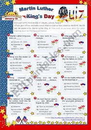 May 20, 2016 · martin luther quiz questions. January 18 Martin Luther King S Day Quiz Esl Worksheet By Mena22