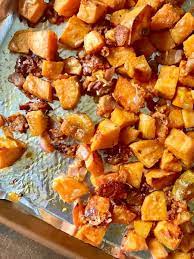 Roasted Sweet Potatoes With Bacon And Parmesan Recipe Roasted Sweet Potatoes Sweet Potato Bacon Bacon
