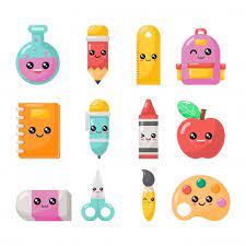 Set Of Kawaii Cartoon School Supplies Back To School Isolated Kawaii School Supplies Cartoon School Cute Little Drawings