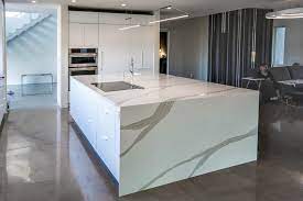 D eep auburns, chestnuts, and coppers come together to create a petal pink. Quartz Waterfall Edge Kitchen Island Modern Kitchen Denver By Yk Stone Center Inc Houzz