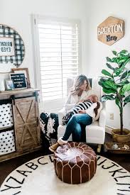 Black And White Rug Kids Room Ashlee Nichols Black And White Nursery With The Washable Round Abc Rug Farmhouse Nursery Nursery Boy Nursery