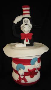 3d Cat In The Hat Dr Seuss Cake I Made A Few Years Ago Measures About 60cm Tall Covered In Fondant And Cat Figurine Seuss Cakes Dr Seuss Cake Movie Cakes