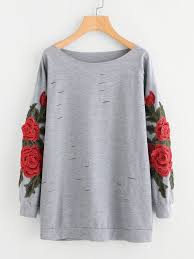 Plus Rose Patched Sleeve Sweatshirt